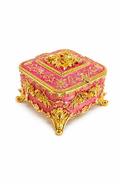taru pasaj Square Gem Jewelry Box Green Gold Decorative Jewelry Storage Box w...