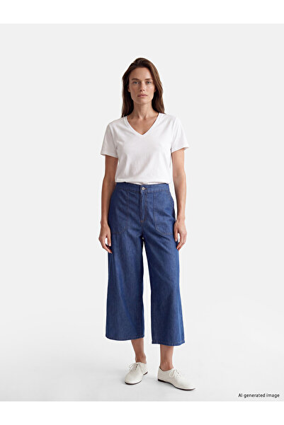 LC Waikiki Black Regular Fit Wide Leg Women's Jean Capri