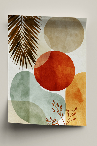 Wallnest Poster Decorativ Fara Rama, Abstract Botanical Teracota si Verde, Ta...