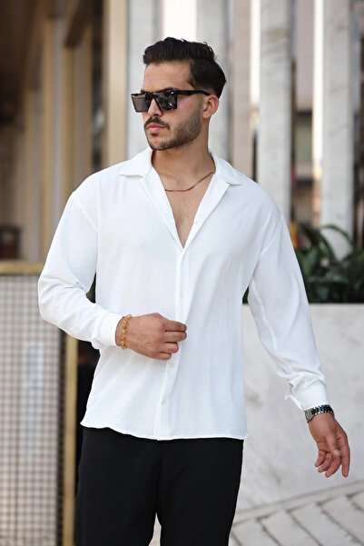 Elzem Milano Oversize Mevsimlik Keten Dokulu Bol Kalıp Uzun Kollu Oversize Ae...