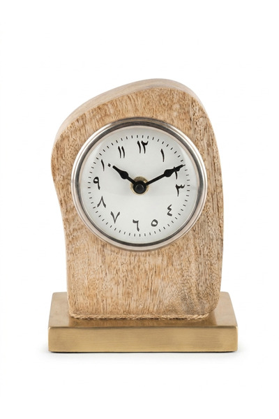 VENDIX Premium Mango Wood Desk Clock with Solid Brass Base and Arabic Numeral...