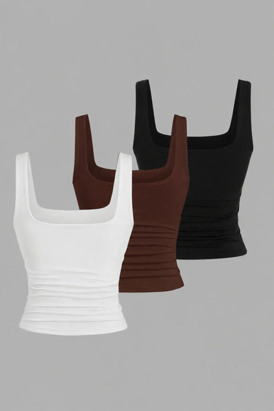 PENGORA 3-Piece Women's Strappy Body Crop Athlete Basic Square Neck Flexible ...