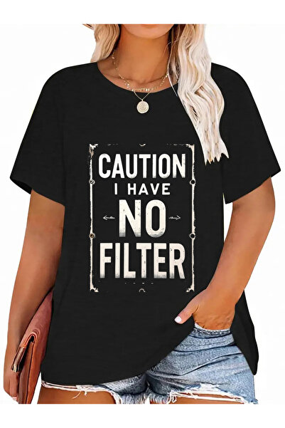 BASEPULSE تي شيرت بطباعة "Attention I Have No Filter" أسود اللون بأكمام قصيرة...