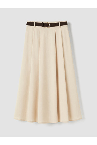 LC Waikiki Trendlucky Pleated A-Line Skirt with Waist Belt in Contrast Color