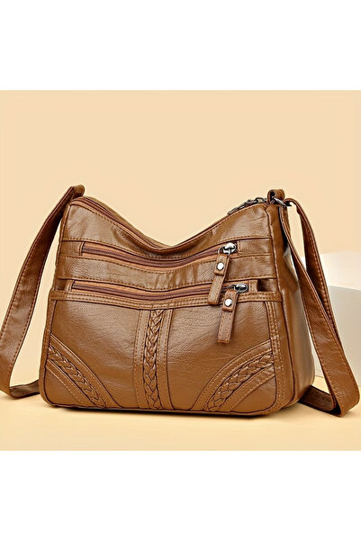 Choice1 Bj831Brown Stylish Leather Shoulder Bag for Women Multi Pocket Crossb...