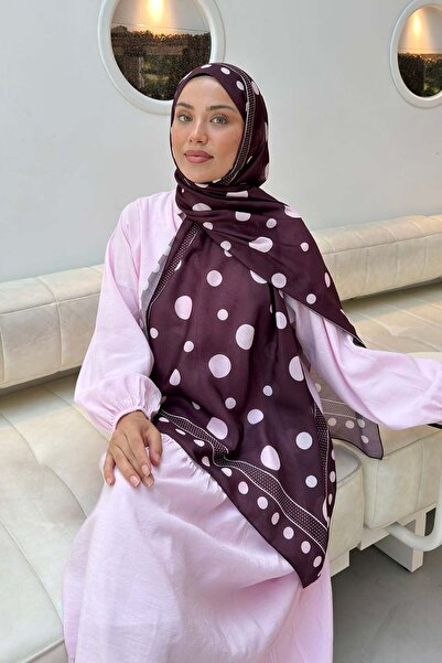 lamelif Polka Dot Pattern Soft Shawl Dark Burgundy