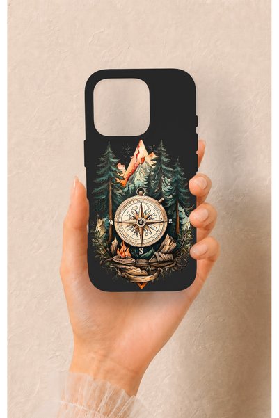 Vip Case iPhone 16 Pro Compatible Compass Forest Pattern Silicone Case