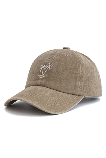 Choice4 56cm-60cm Khaki New Unisex Washed Cotton Cap Coconut Tree Embroidery ...