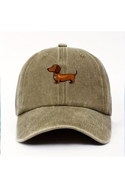 choice2 Adjustable Khaki Cute Sausage Dog Pattern Printed Baseball Hat with A...