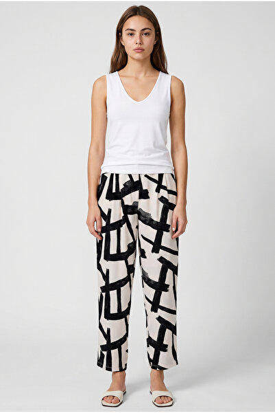 Sementa Comfortable Fit Patterned Viscose Trousers - Stone
