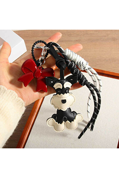 Choice red Lovely PU Leather Schnauzer Keychain Dog Cute Puppy PU Leather Han...