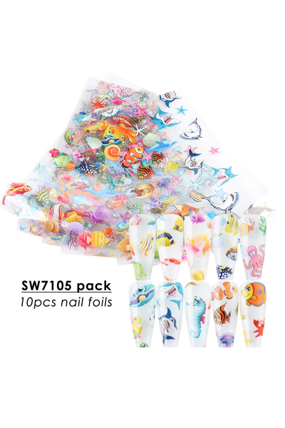 Choice1 SW7105-10pcs pack 10pcs Cartoon Sweet Bow Transfer Nail Foils Cute Ri...