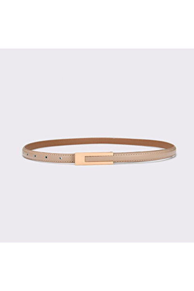 Choice1 Light Khaki Women Korean Fashionable PU Leather Thin Waist Strap Meta...