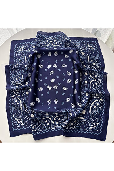 Choice4 FJ1231-3-Navy Blue Paisley Printed Square Scarf For Women Elegant Imi...