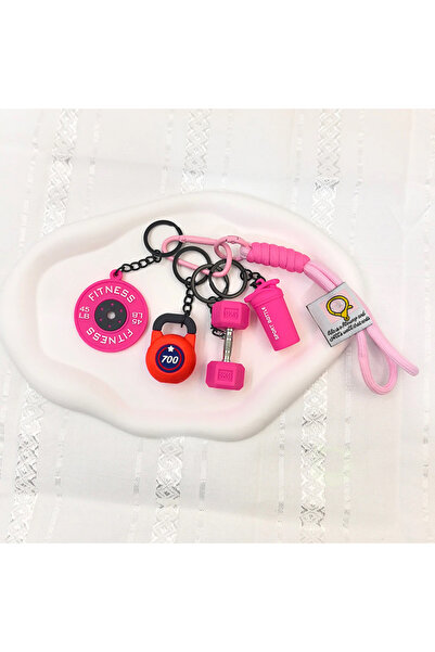 choice2 pink Fitness Keychains Gym Barbell Key chain Weightlifting Keyring Si...