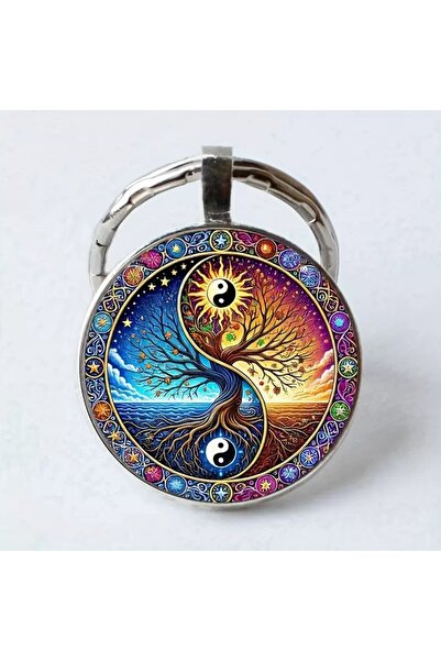 choice2 Tree Unique Chinese Style Keychain Unisex 2D Flat Yin Yang Eight Trig...