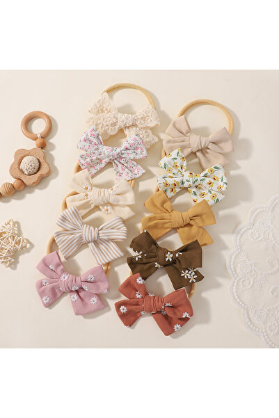 Choice FD5175-10B 10pcs/set Flower Bows Headband Cotton Elastic Headbands For...