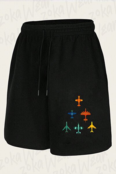 ZOKAWEAR Unisex Vintage Airplanes and Cartography Design Printed Shorts