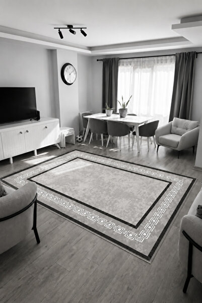 CENTER AVM Gri Halı 6m2 200x300 Salon Halısı Makinede Yıkanabilir Kaymaz Taba...