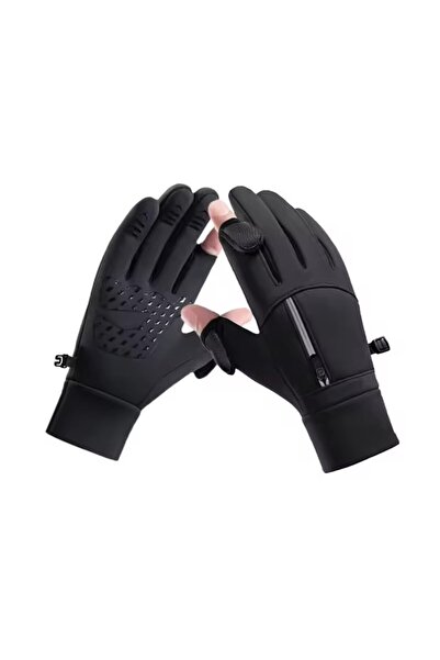 Choice4 M Two Black 1 Pair of Winter Flip Style Reflective Zipper Pocket Glov...