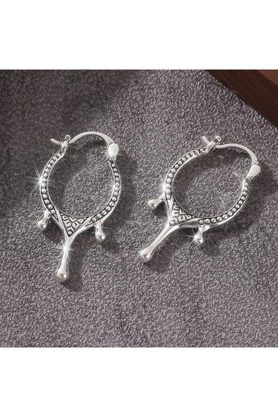 Choice Silver A145 Vintage Handmade Pattern Silvery Plated Irregular Hoop Ear...