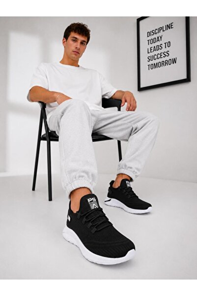 Pasomia Ünisex siyah-beyaz nefes alabilen hafif esnek triko sneaker spor ayakkabı 062