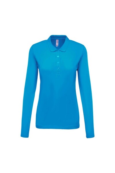 Kariban Tricou polo cu mânecă lungă pentru femei, 100% bumbac, KA257, Albastr...