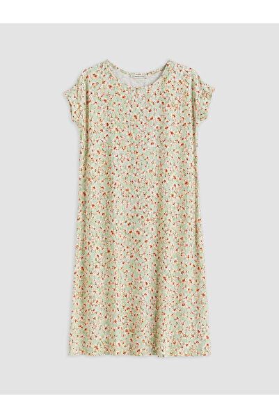 LC Waikiki Lcw Grace Green Crew Neck Floral Dress