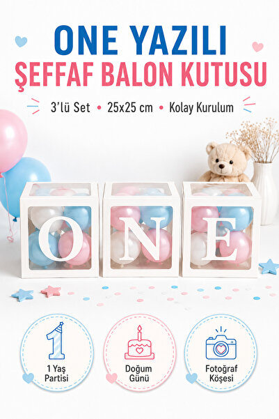 Organizasyon Pazarı One Written White Box Transparent Box Balloon Set Baby Gi...