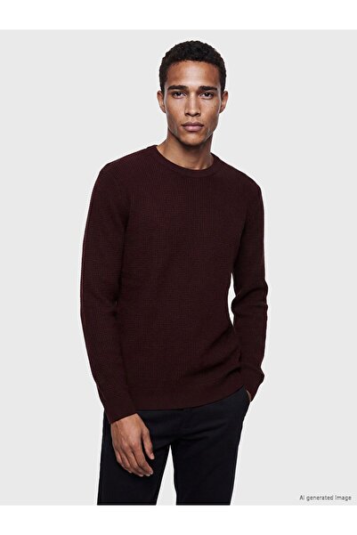 LC Waikiki Lcw Vision Burgundy Crew Neck Waffle Textured Men's Knitwear Sweater