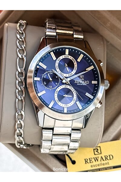 Reward Functions Active, Silver Steel Cord in Stylish Box, Navy Blue Dial, Me...
