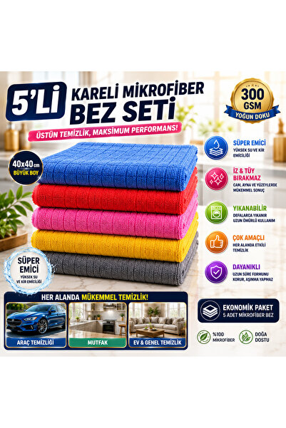 Mis Gibi MisGibi Premium Kareli Mikrofiber Temizlik Bezi Çok Amaçlı Yüksek Em...