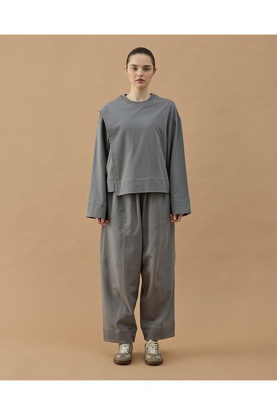Aybikestil Cotton İki İplik Önü Yırtmaçlı Bluz Gri