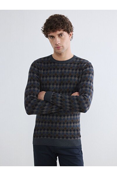 LC Waikiki Lcwaikiki classic anthracite crew neck baklava patterned men's kni...