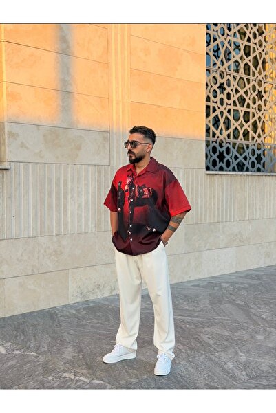 PEERLESS STORE Patterned Short Sleeve Oversize Shirt