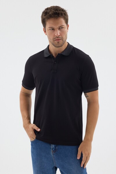 İmza Black-Anthracite Polo Collar Pique Short Sleeve Slim Fit 100% Cotton T-S...
