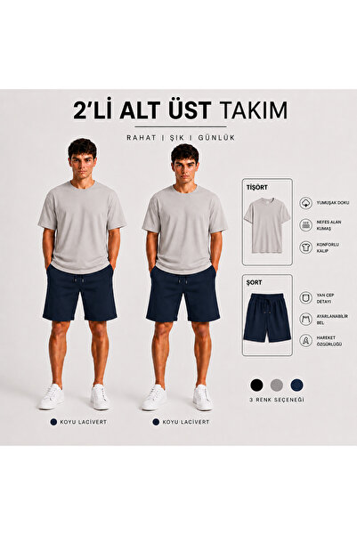 JULİA MODA 2-Piece Men's Shorts-T-Shirt Set Breathable Lightweight Fabric Max...