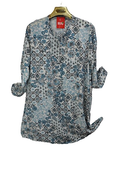elma abone Plus Size Viscose Patterned Lace-Up Tunic