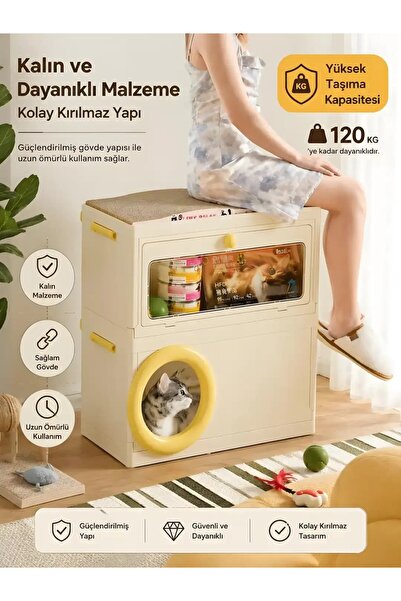 miniforms PatiNest Kedi Evi - Depolama Alanı - Tırmalama Alanı – 3 Fonksiyonlu Kedi Evi