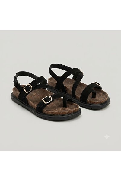 KİNDEP (Bianca) Termo Non-Slip Sole Thumb Toe Daily Women's Sandals Black