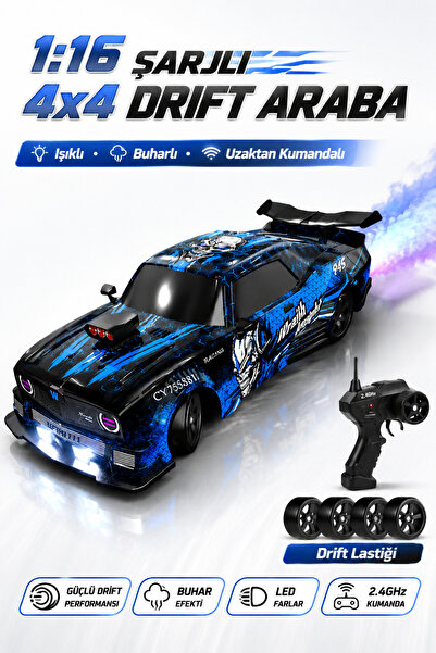 YILDIRIM OYUNCAK Uzaktan Kumandalı Şarjlı Işıklı ve Buhar Atan 4x4 Drift Arab...