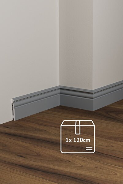 DECOR Açık Gri Süpürgelik 1 boy 120 cm, 10cm Polimer Ev Duvar Zemin Dekorasyo...