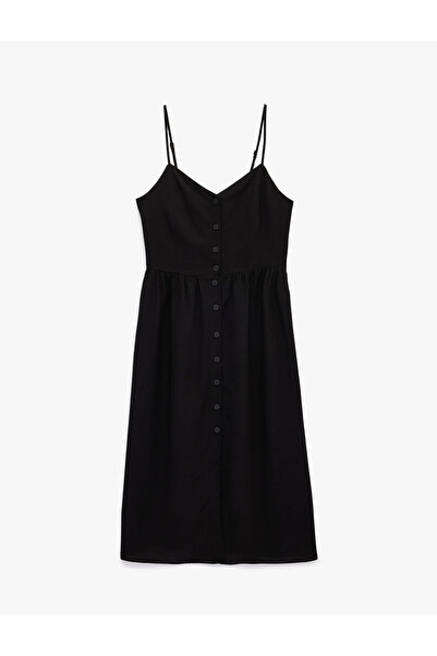 Koton Linen Blend Strap Buttoned Midi Dress