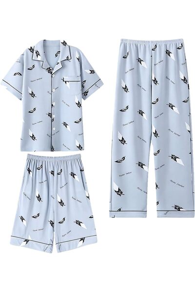 casme Men Pajama Set Short Sleeve Sleep Pants Cotton Loungewear Sets Printed ...