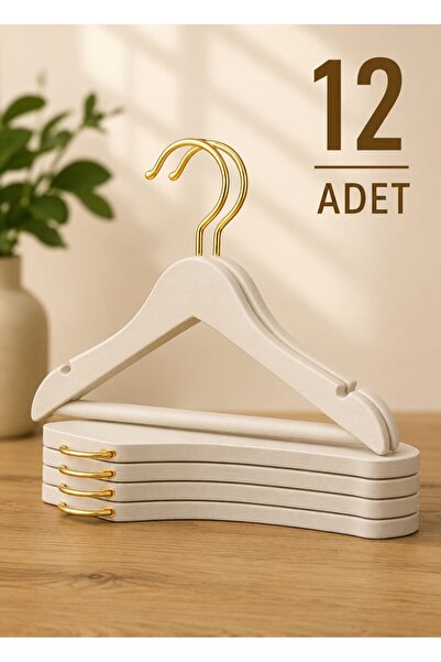 shop 12'li Bebek Çocuk Elbise Askısı Ahşap Görünümlü Plastik | Altın Renk Met...