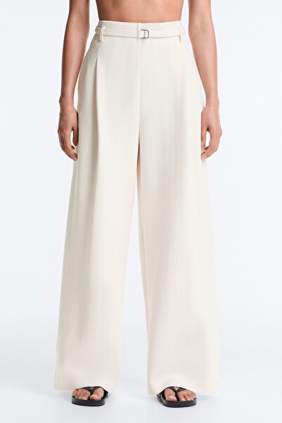 Oysho Pamuklu piqué çizgili wide leg pantolon
