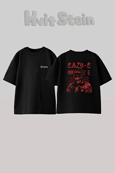 Hvit Stein Eazy E Design Back Printed Cotton Black Oversize T-Shirt