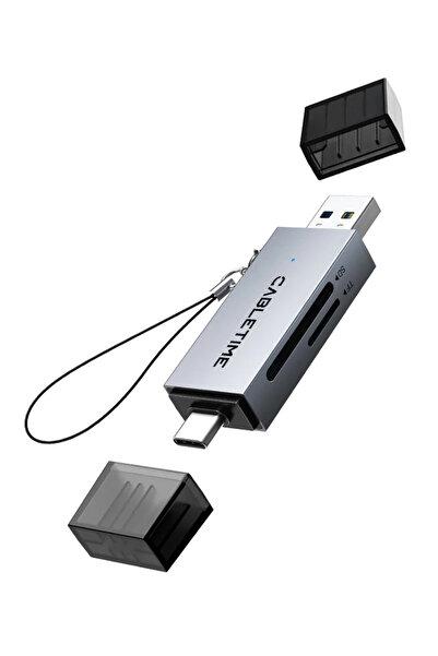 Cabletime Αναγνώστης καρτών CT-ACSD3-AG, SD/micro SD, USB/USB-C, 5Gbps, γκρι