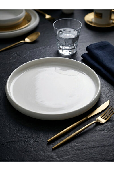Le Paon 2'li Fine Porselen 27 cm Servis Tabağı Seti - Modern Kırık Beyaz Yeme...