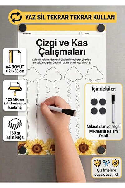 URDE Yaz Sil Çizgi Çalışması ve İnce Motor Becerileri Gelişim Tablosu Mıknatı...
